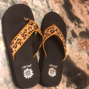 Yellow box flip flops